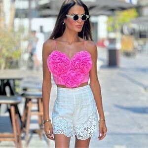 NWT Zara Pink VOLUMINOUS HEART CROP TOP. Size XS